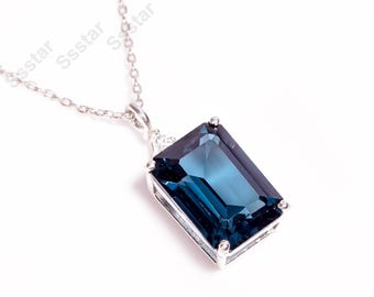 Teal Sapphire Pendant Blue Green Sapphire Necklace, Radiant Cut Gemstone Jewelry