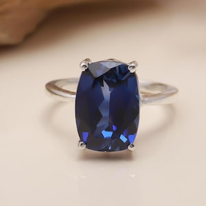 Ceylon Blue Sapphire Ring Sapphire Cushion Ring September Birthstone Ring Statement Wedding Ring Beautiful Sapphire Jewelry Christmas Gifts
