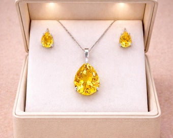 Ceylon Yellow Sapphire Pendant And Earring Sapphire Pear Gemstone Stud Earrings September Birthstone Jewelry