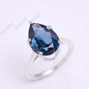 Teal Sapphire Pear Ring: Sterling Silver September Birthstone