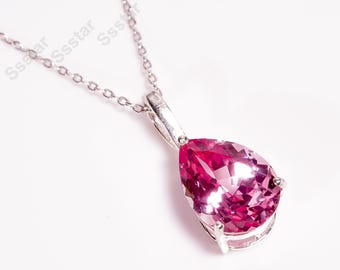 Pear Morganite Pendant Morganite Necklace Gemstone Jewelry Sterling Silver Christmas Gifts