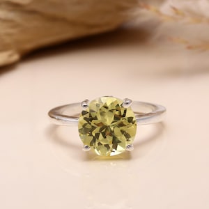 Ceylon Gelber Saphir Runder Ring September Birthstone Ring Statement Saphir Ring Hochzeit Silberring Gelber Saphir Schmuck Weihnachten