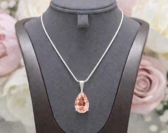 Flawless Padparadscha Sapphire Pendant, Peach Sapphire Pear Necklace Gemstone Jewelry Dainty Pendants Christmas Gifts