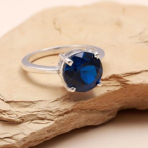 Cornflower Blue Sapphire Ring Ceylon Blue Sapphire Round Ring September Birthstone Ring Statement Wedding Ring Sapphire Christmas Jewelry