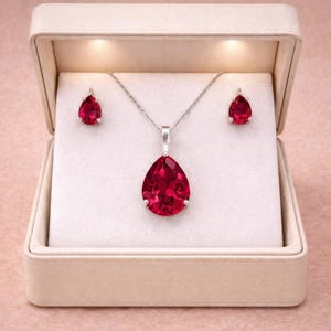 Makelloser Mosambik Rubin Anhänger Transparent Rubin Ohrstecker Silber Edelstein Schmuck Hochzeit Schmuck Set
