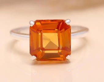 Orange Padparadscha Sapphire Ring Asscher Gemstone Ring September Birthstone Christmas Gifts