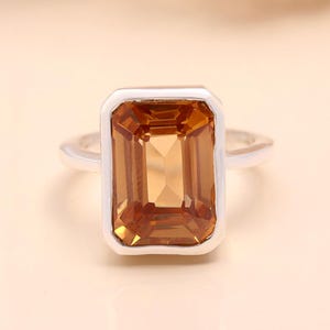 八角形オレンジサファイアリング、セイロン宝石ジュエリー結婚指輪クリスマスギフト
