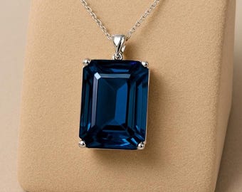 Teal Sapphire Pendant Genuine Sapphire Necklace, Octagon Gemstone Jewelry September Birthstone Christmas Gifts