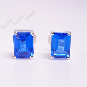 Natural Cornflower Blue Sapphire Stud Earrings Radiant Ceylon Sapphire Earrings September Birthstone Sapphire Wedding Gift Valentine Jewelry