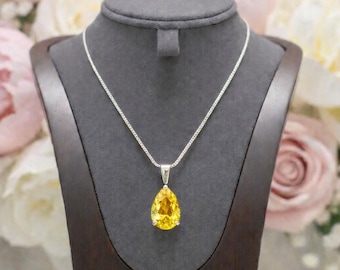 Ceylon Yellow Sapphire Pendant Pear Gemstone Necklace, September Birthstone Jewelry Sapphires Dainty Pendants Christmas Gifts