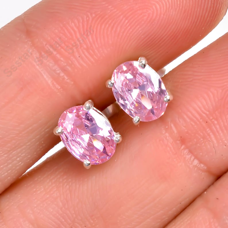 Ovala rosa safirörhängen i sterlingsilver, september födelsesten bild 3