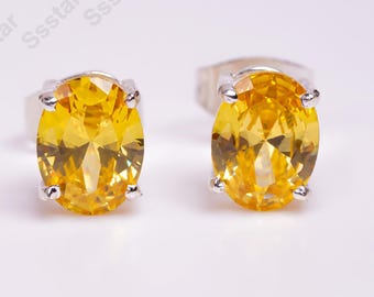 Ceylon Yellow Sapphire Sterling Silver Stud Earrings, September Birthstone