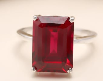 Octagon Rubin Ring, strahlender roter Edelstein, Silber Schmuck Juli Birthstone Weihnachtsgeschenke