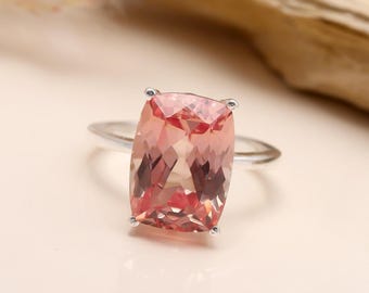 Peach Morganite Ring Genuine Morganite Gemstone Jewelry June Birthstone Valentine Gifts Christmas Jewellery