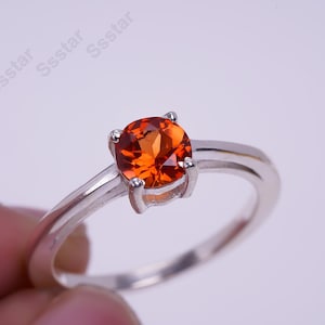 Natural Orange Sapphire Ring Ceylon Sapphire Round Ring September Birthstone Ring Statement Ring Wedding Ring Christmas Jewelry Gifts