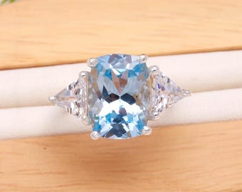 Cushion Aquamarine Ring, March Birthstone Jewelry Wedding Rings