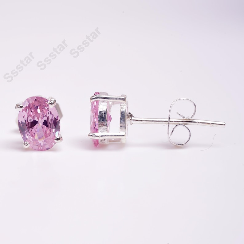 Ovala rosa safirörhängen i sterlingsilver, september födelsesten bild 2