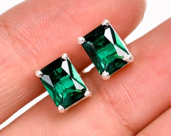Colombian Emerald Stud Earrings Radiant Gemstone Earrings Silver Jewelry