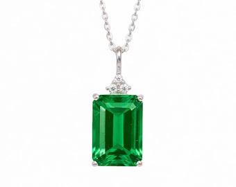 Flawless Colombian Emerald Pendant, Green Radiant Gemstone Necklace May Birthstone Valentine Gift