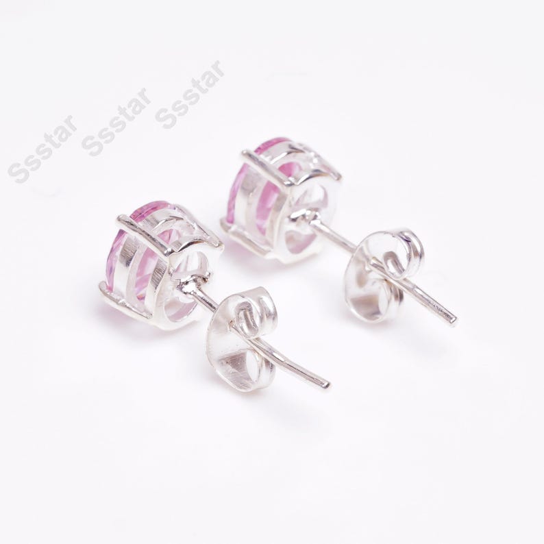 Ovala rosa safirörhängen i sterlingsilver, september födelsesten bild 4