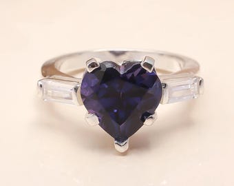 Heart Blue Sapphire Ring Genuine Sapphire Gemstone Rings September Birthstone Christmas Jewelry