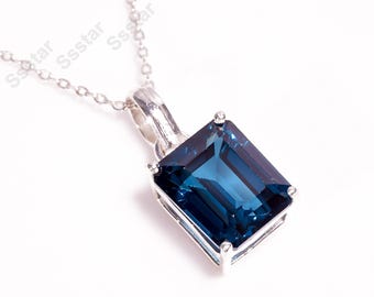Teal Sapphire Pendant Natural Sapphire Necklace, Radiant Gemstone Jewelry Christmas Gifts