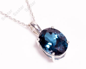 Teal Sapphire Pendant Oval Gemstone Necklace, September Birthstone Genuine Sapphire Jewelry, Christmas Gifts