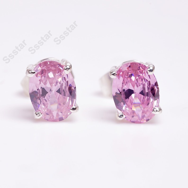 Ovala rosa safirörhängen i sterlingsilver, september födelsesten bild 1