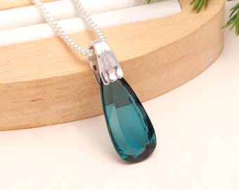 Teal Sapphire Pendant Genuine Sapphire Necklace - Pear Gemstone Jewelry September Birthstone Christmas  Gifts