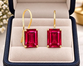 Flawless Radiant Mozambique Ruby Earrings July Birthstone Jewelry Ruby Cut Earring Christmas Gifts