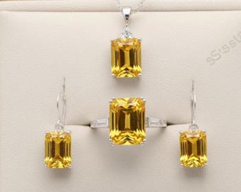 Collana e orecchini in zaffiro giallo impeccabile, anello in zaffiro autentico, set di gioielli con pietre preziose per la nascita di settembre, gioielli per San Valentino