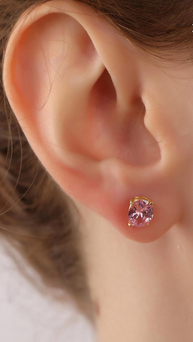 Ovala rosa safirörhängen i sterlingsilver, september födelsesten bild 5