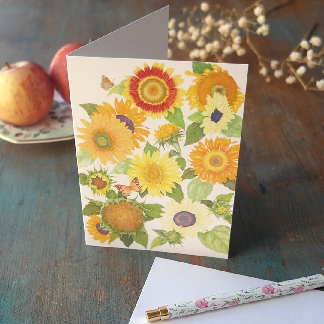 Sunflower Greeting Card: Cheerful Floral Art, Recycled Paper - Etsy