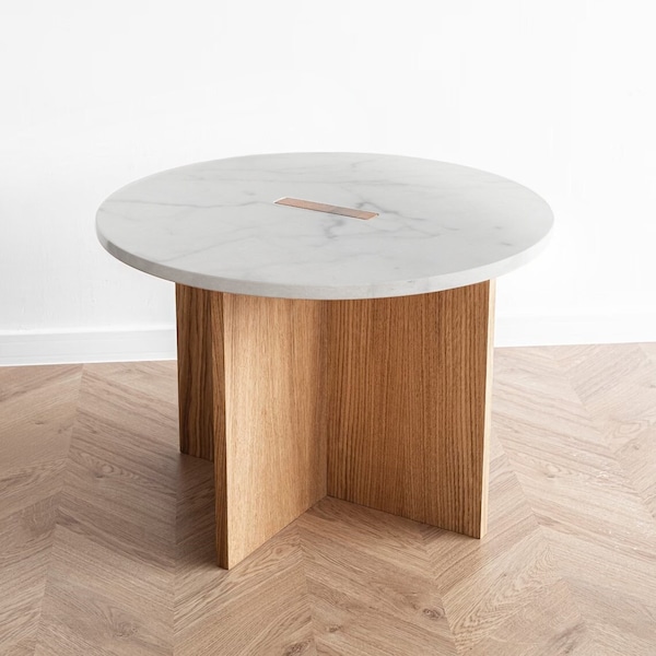 Table d'appoint table basse avec plateau en pierre et piètement en chêne Vente