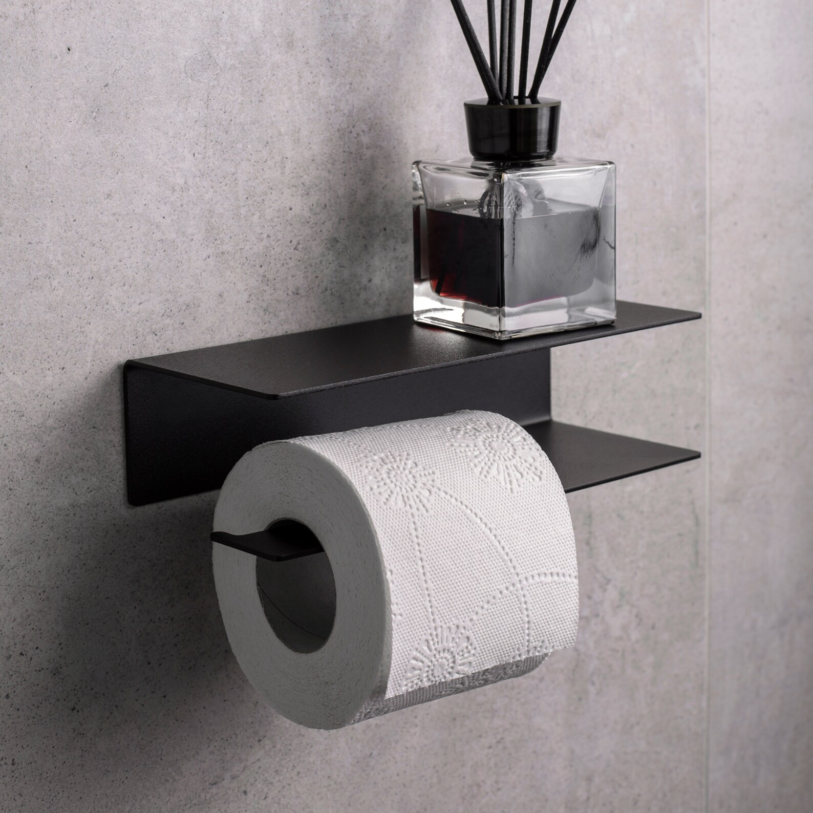 Black Toilet Roll Holder, Toilet Paper Holder With Phone Shelf, Steel