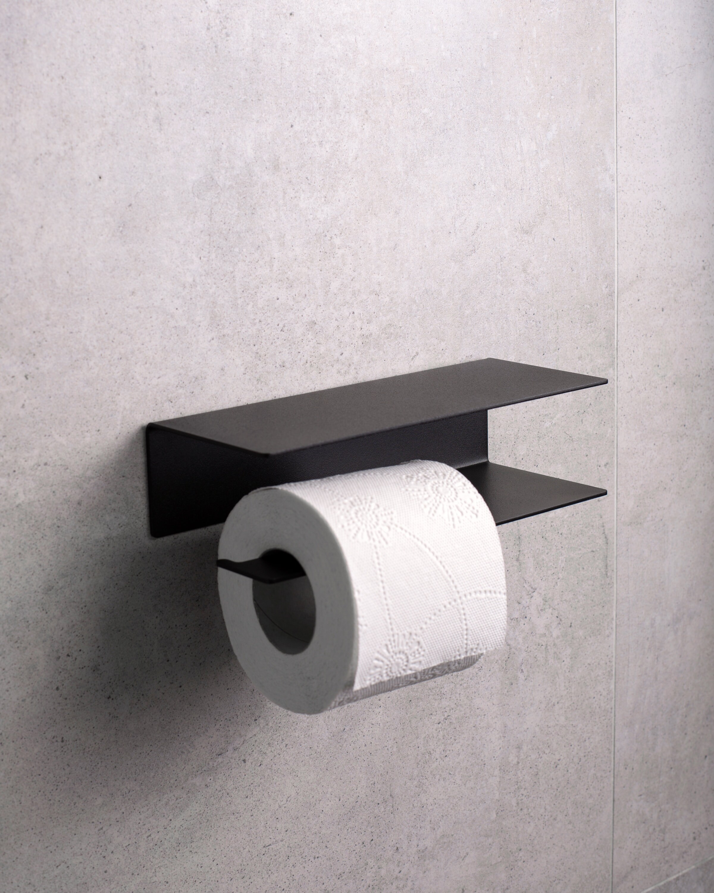 Black Toilet Roll Holder, Toilet Paper Holder With Phone Shelf, Steel