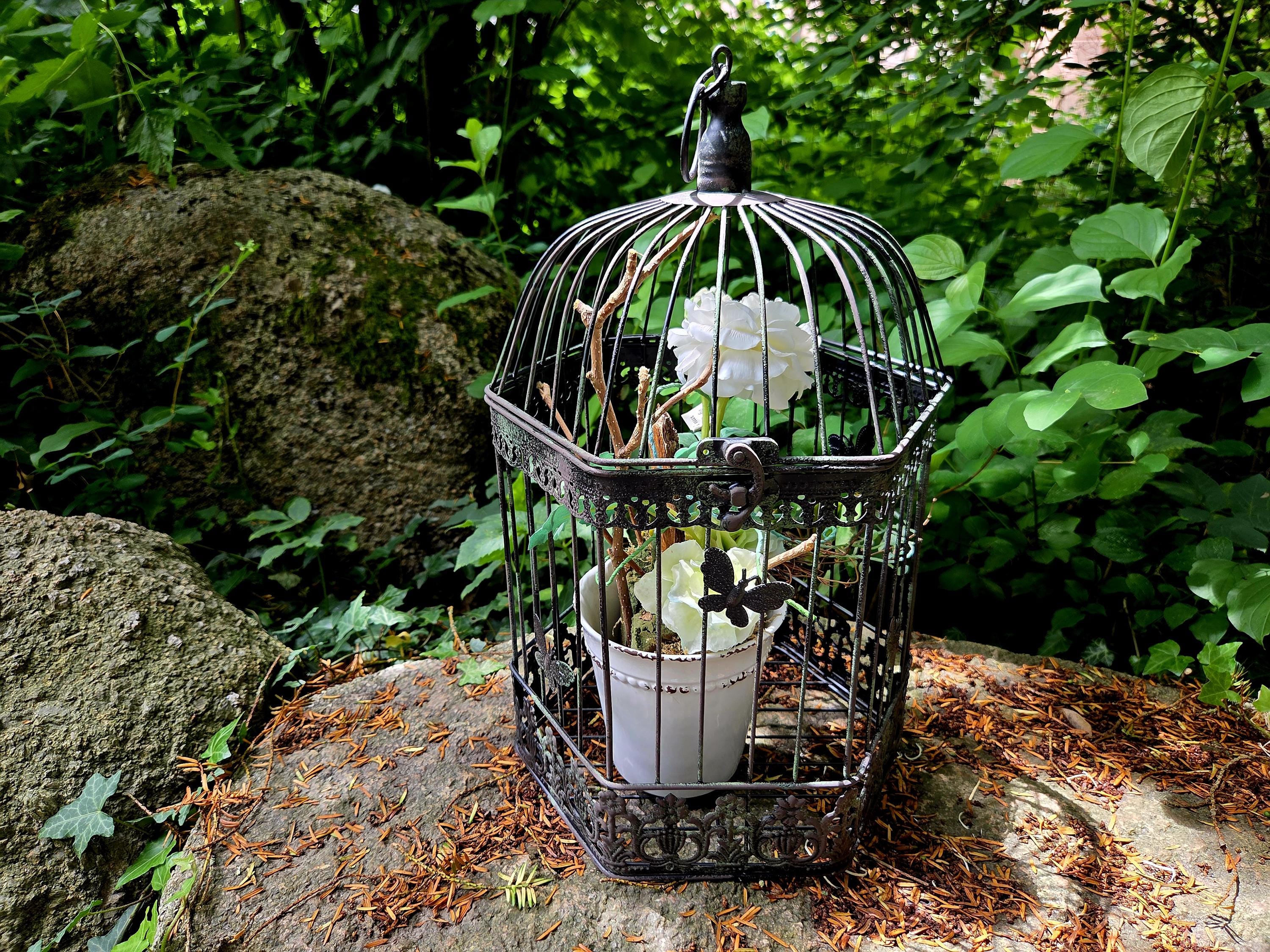 Deko-Vogelkäfig Aus Metall – Weiß, Shabby Chic, 13x13x24,5 Cm – Zum Hängen Oder Stehen