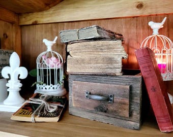 Caja decorativa de madera en estilo vintage cajón 19 x 20 cm Caja de adviento sujetalibros de madera antigua caja de almacenamiento nostalgia decoración navideña