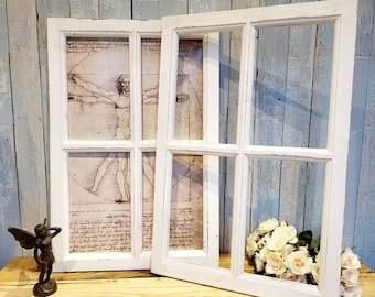Finestra decorativa in legno 40 x 60 cm, cornice shabby chic, finestra bianca in stile country, cornice vintage per quadri, decorazione da parete