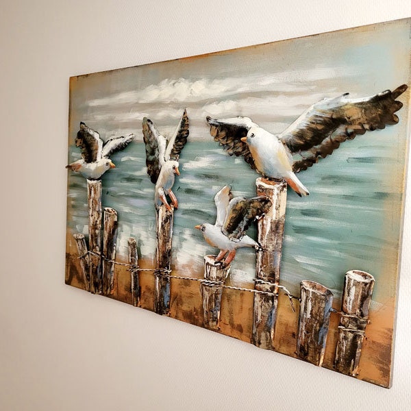 Großes Wandbild "Möwen" 90x60cm 3D Metallbild maritime Wanddeko Seevögel Nordsee Ostsee Küste