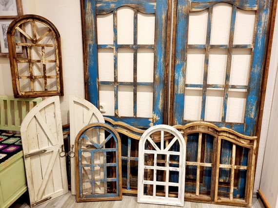 Gran ventana decorativa de madera 50 x 111 cm Gris viejo Ventana para  decoración de paredes -  España
