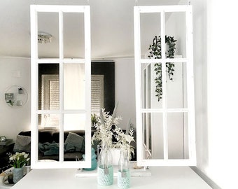 Großes Deko Holzfenster 40x109cm "Shabby weiß" (Mängelexemplar) Raumteiler Hängendes Fenster Shabby Chic Wanddeko Fensterrahmen hängend