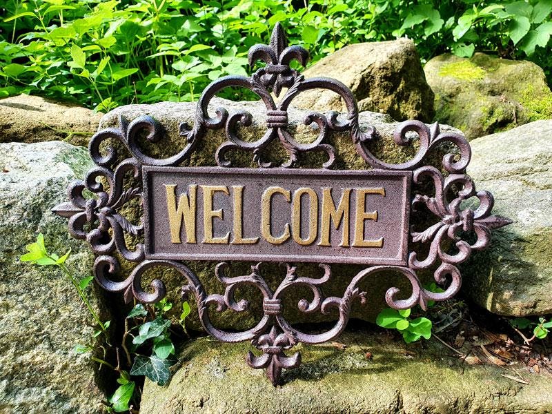 Gusseisen-Schild Für Gartentor, Vintage-Stil – Handbemalt, Wandmontage, Verschiedene Motive Wie „Please Close The Gate“
