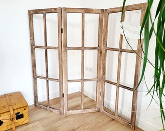 Holz Paravent "Fenster" 109cm hoch wie Eiche Sonoma Royal Raumteiler Landhaus