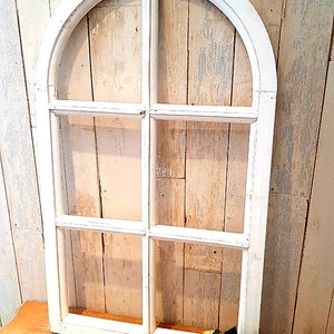 Weißes Deko Holzfenster mit Rundbogen 42x70cm &quot;Shabby weiß&quot; Shabby Chic Fenster zur Wanddeko