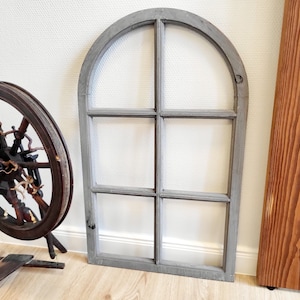 Decorative wooden window 42 x 70 cm &quot;Old grey&quot; country house window frame with bars Vintage wall decoration like an old window