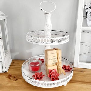 Romantic Shabby Chic Etagere made of wood in country house style 48 cm high with 2 shelves Vintage kitchen shelf Jewelry stand Country house style