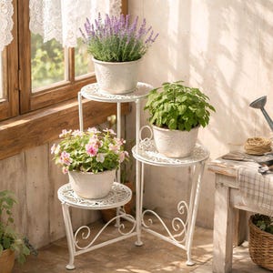 Shabby Chic plant table flower steps white plant steps 66 cm high flower stand etagere with 3 shelves old white winter garden decoration