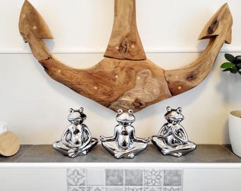 Juego de 3 figuras de yoga &quot;rana&quot; cerámica plateada galvanizada decoración del baño ranas de yoga decoración del alféizar de la ventana decoración de meditación