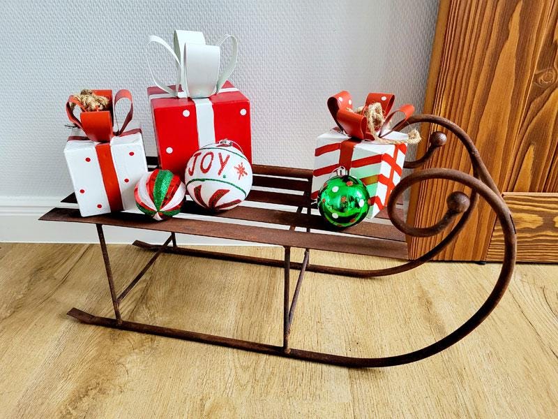 Rostiger Deko Schlitten 52cm lang Edelrost Weihnachtsdeko Fensterbank Winterdeko
